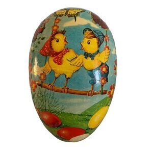 Vintage Easter Paper Mache Egg 7" Western Germany Chicks Butterfly Design